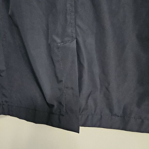Original Navy Blue Windbreaker Parka Jacket Medium Zip Away Hood Lined Pockets - Picture 10 of 12